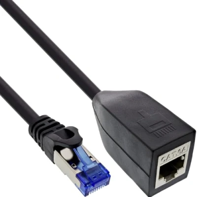 Afbeelding van InLine RJ45 interface bescherming Cat.6A S/FTP, St./Bu., zwart, 0,2m (S/FTP, CAT6a, 0.20 m), Netwerkkabel