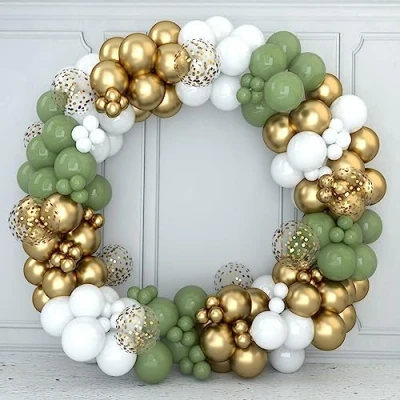 Afbeelding van Groene ballonboogset, 152 delig, ballonboog, verjaardag, groen en goud, slinger, saliegroen, wit, voor decoratie meisjes, jongens, babyshow, bruiloft, decoratie, geslachtsopenbaring