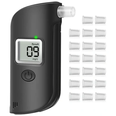 Afbeelding van AiQInu Gecertificeerde draagbare alcoholtest, professionele alcoholtest met digitaal lcd display, inclusief 20 buizen, halfgeleidersensor, voor thuis en professioneel gebruik, zwart