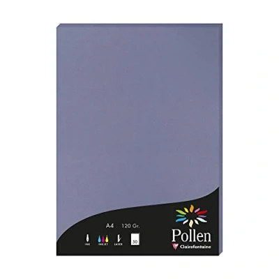 Afbeelding van Clairefontaine 4219C, doos van 50 vellen, A4 formaat (21 x 297 cm), 120 g/m², kleur myosotis, uitnodigingspapier voor evenementen en correspondentie, Pollen serie, premium glad papier