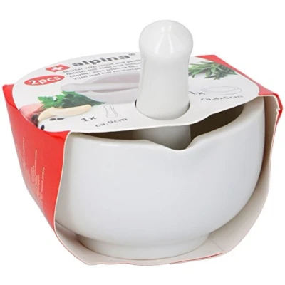 Afbeelding van Vijzel en Mortel Alpina wit porcelein 7cm