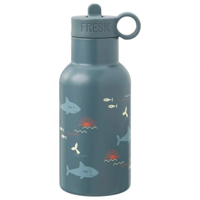 Afbeelding van Fresk Thermosfles 350 ml RVS Waterfles Lekvrije Drinkfles voor Kinderen Koude en Warme Dranken BPA vrij Onbreekbaar Inclusief 2 Doppen Thermosbeker Drinkbeker Shark