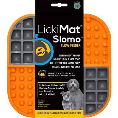 Afbeelding van Lickimat Slodog Slowfeeder Voermat Hondenvoerbak 20x20 cm Oranje Grijs