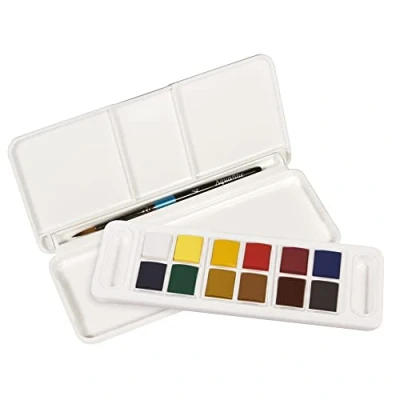 Afbeelding van DALER ROWNEY Aquafine aquarel reisset, 12 halve bekers en 1 penseel