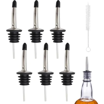 Afbeelding van UBRAVE Set van 6 schenktuiten voor alcohol en 1 borstel, schenktuit sterke drank/olie/azijn flessen, alcoholschenktuit roestvrij staal, met luchtbuis, geschikt de meeste flessen