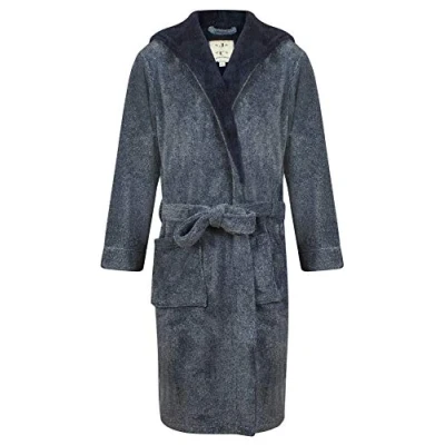 Afbeelding van John Christian Ochtendjas van zacht fleece met capuchon, warm, Blauw gemêleerd heren,
