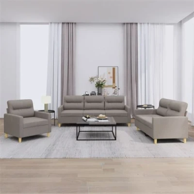 Image de vidaXL Ensemble de canapés 3 pcs avec coussins Taupe Tissu3202061