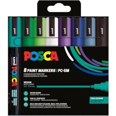 Afbeelding van Uni POSCA paintmarker PC 5M, 1,8 2,5 mm, etui van 8 stuks in koude kleuren