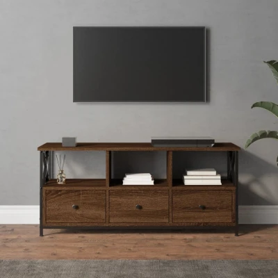 Afbeelding van Tv meubel 102x33x45 cm bewerkt hout en ijzer bruin eikenkleur