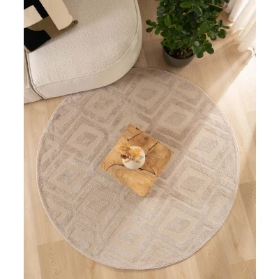 Afbeelding van Rond Tapijt/Vloerkleed Scandinavisch Contour Diamond Beige 140 Cm
