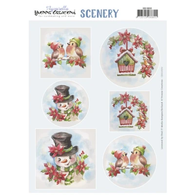 Afbeelding van Push Out Scenery Yvonne Creations Aquarella Christmas Birds