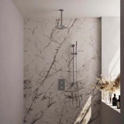 Afbeelding van Brauer Glad 20cm Plafondbuis Staafhanddouche Met glijstang Geborsteld RVS PVD