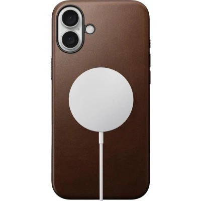Afbeelding van Nomad Hoesje Geschikt voor Apple iPhone 16 Plus Modern Leather Case Compatibel met MagSafe en Draadloos Opladen Back Cover Echt Leer Bruin