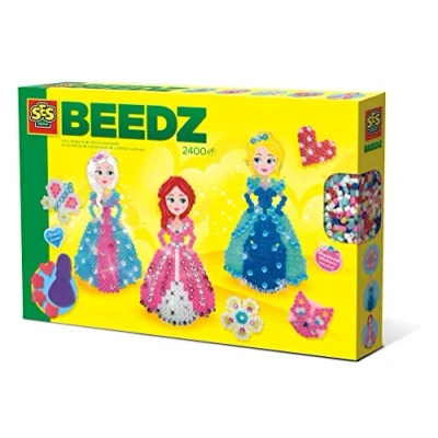 Afbeelding van SES Beedz strijkkralen met legborden grondplaten, 2400 en strijkvel prinsessen diamant glitterkralen diamantstickers PVC vrij