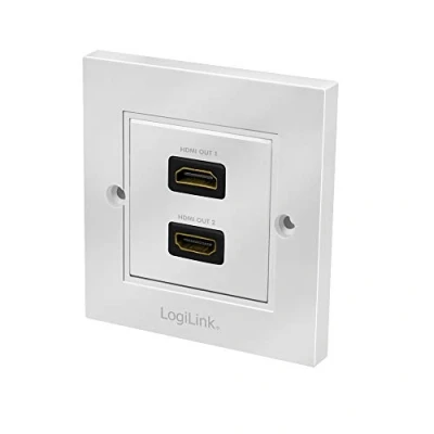 Afbeelding van LogiLink AH0018 HDMI wandcontactdoos met 2 high speed stopcontacten ethernetaansluiting (buiten/binnenbus) in wit