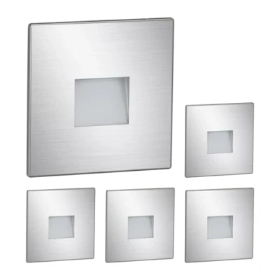 Afbeelding van ledscom.de LED traplicht/wandlamp FOW voor binnen en buiten, downlight, hoekig, roestvrij staal, 85 x 85mm, warm wit, 5st.