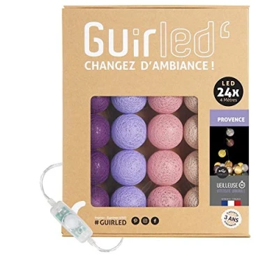 Afbeelding van GuirLED Lichtketting met bolletjes van katoen, USB, 2 uur nachtlampje voor baby&#039;s, incl. A dubbele USB adapter, 3 intensiteiten, 24 bolletjes, 2,4 m, Provence