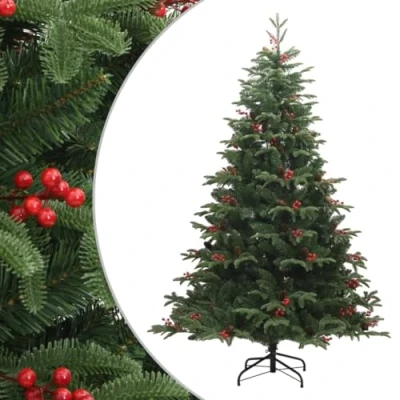 Afbeelding van Kunstkerstboom met scharnieren dennenappels en bessen 180 cm
