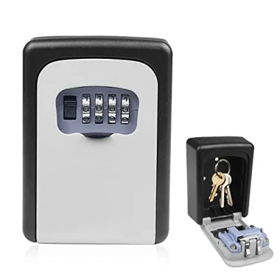 Afbeelding van Ceisazira veilige sleutelbox voor buiten, met 4 cijferige code, resetbaar, wandsleutelbox, waterdicht en roestvrij, garages, school, kantoor, reservesleutel, grijs