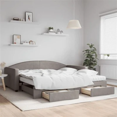 Afbeelding van vidaXL Slaapbank met onderschuifbed en lades 100x200 cm stof taupe
