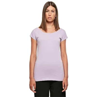 Afbeelding van Build Your Brand dames T shirt met wijde hals shirt, Lila.