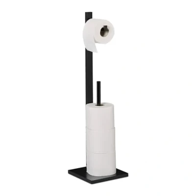 Afbeelding van Relaxdays toiletrolhouder met reserverolhouder zonder boren bamboe zwart