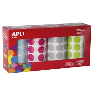 Image de Rouleaux de gommettes rondes Bleu ciel, Fuschia, Gris et Vert pomme 20 mm 4 x 1770 pcs