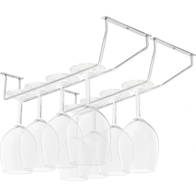 Afbeelding van Belle Vous 4pak Chroom Stalen Onder Keukenkasten Wijn Glas Houder Rek met Schroeven &amp; Muurpluggen 34 x 11cm Glaswerk Hanger Voor Glazen Opslag Bar en Keuken