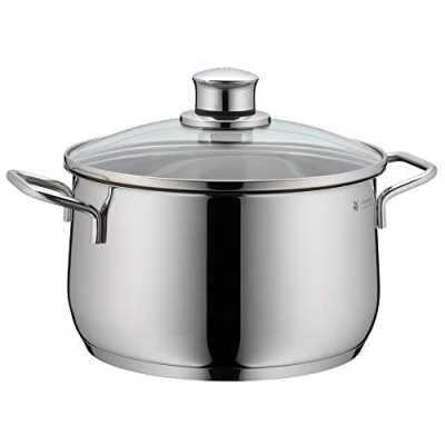 Afbeelding van WMF Diadem Plus Kookpan, Diameter 20 cm, Glazen Deksel, Vleespan 3,7 L, Cromargan Gepolijst Roestvrij Staal, Zilver