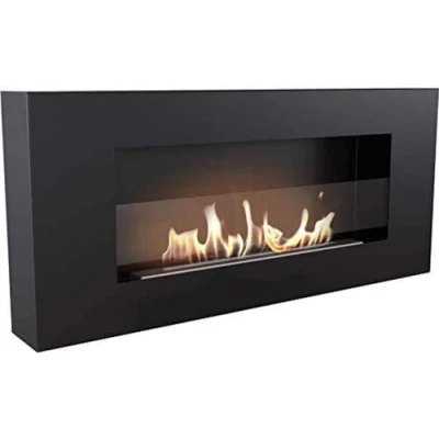 Afbeelding van KRATKI Delta Flat bio open haard, wandhaard met beglazing, 400 x 900 cm, 0,4 liter tank, zwart, ideaal voor thuis, woonkamer of slaapkamer, TÜV getest