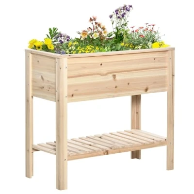 Afbeelding van Outsunny Plantenbak op poten, moestuin met lattenrek, 90 x 40 81 cm, irrigatie inzetstukken, geotextiel, inclusief massief hout