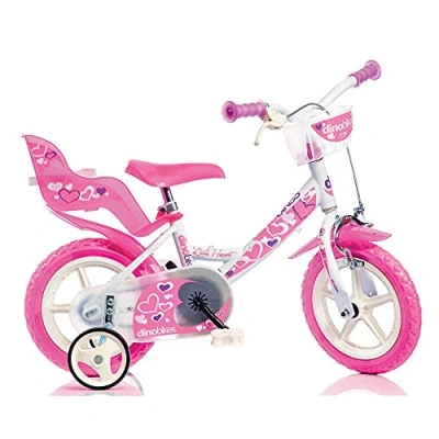 Afbeelding van Dino Little Heart Kinderfiets 12 Inch van 2 4 Jaar met Zijwieltjes Meisjesfiets Wit