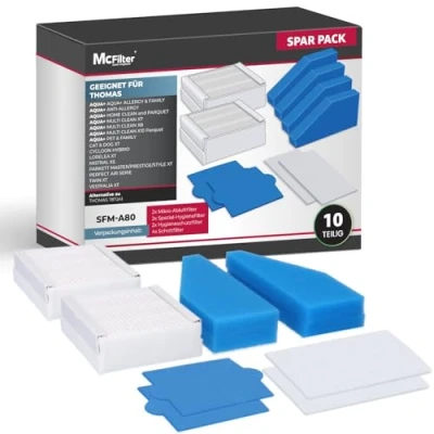 Afbeelding van 2 x filterset, 5 delig, geschikt voor Thomas stofzuigers uit de AQUA + serie, alternatief 99 filterset (artikelnummer 787241), reserveonderdeel bevat 10 filters