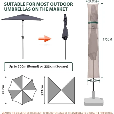 Afbeelding van Parasol beschermhoes met staaf, afdekkappen voor Ø 300 cm tuinscherm ventilatieopeningen, afdekking marktparasol/balkonscherm, 100% polyester, waterdicht, kaki