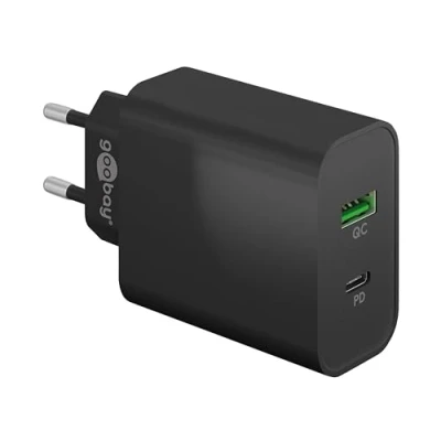 Afbeelding van Goobay dual USB snellader PD/QC (45 W) zwart laadadapter met 1x C aansluiting (Power Delivery) en A (Quick Charge 3.0)
