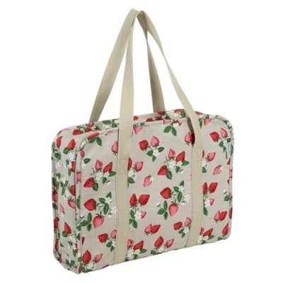 Afbeelding van Hobby Gift Project Case Opbergtas voor naaien, knutselen, breien, lesgeven en reizen, 3 kunststof inzetstukken accessoires organisatie 100% katoen, 34 x 28 12 cm, Aardbei, geval