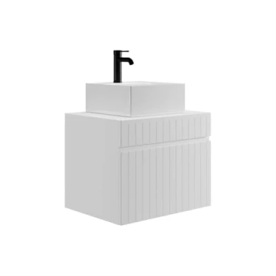 Afbeelding van Vente unique Wit gestreept hangmeubel voor badkamer met opbouwwastafel 60 cm SATARA L x H 46 D