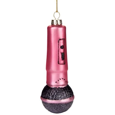 Afbeelding van BRUBAKER Microfoon Rood Handbeschilderde Kerstbal van Glas Handgeblazen Kerstboomversieringen Figuren Grappige Decoratieve Hangers Boombal 12 cm