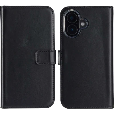 Afbeelding van Selencia Hoesje Geschikt voor iPhone 16 Met Pasjeshouder Echt Lederen Bookcase Zwart
