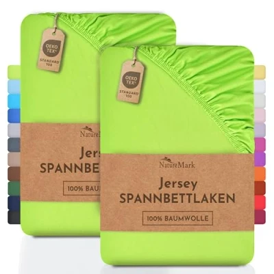 Afbeelding van NatureMark set van 2 Hoeslakens, katoen jersey, gecertificeerd volgens Öko Tex Standaard 100, katoen, appelgroen, 2, 90 x 200 cm, 100 cm