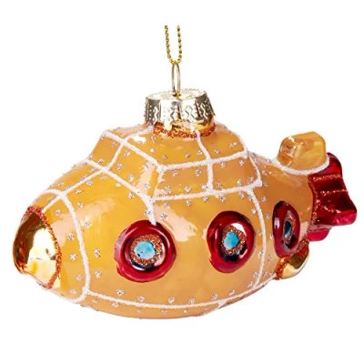 Afbeelding van BRUBAKER U Boot Geel Rood Handbeschilderde Glazen Kerstballen Handgeblazen Kerstboomversieringen Figuren Grappige Decoratieve Hangers Boombal 10,5 cm