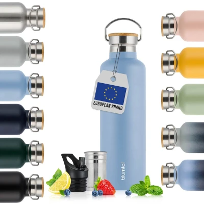 Afbeelding van Blumtal Thermosfles 1000 ml Dubbelwandige Drinkfles BPA Vrij Theefles Thermos Grijsblauw