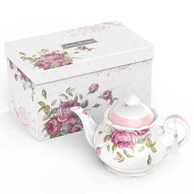 Afbeelding van theepot voor 4 personen, keramische 1,3 l, perfecte kops met vintage bloemen geschenkdoos 1300 ml (alleen theepot)