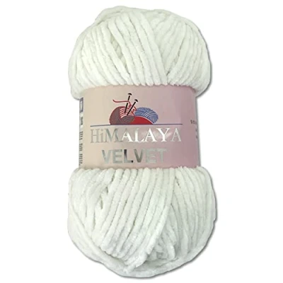 Afbeelding van Wohnkult Himalaya Velvet Dolfijnwol, 100 g, 40 kleuren om uit te kiezen, chenille breigaren, wollig en glanzend, voor accessoires, kleding dekens (90063), wit