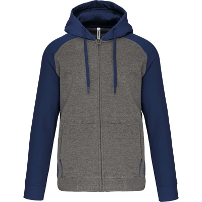 Afbeelding van PROACT Fleece met rits en tweekleurige capuchon unisex PA380 Grey Heather / Sporty Navy