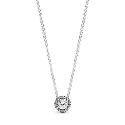 Afbeelding van PANDORA Halsketting voor dames met ronde fundem, strahlenkrans van Sterling zilver en zirkoniastenen, 45 cm lengte, zilver, Zirkonia