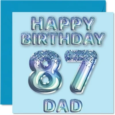Afbeelding van Verjaardagskaart voor papa 87 jaar, blauwe glitterballonnen, verjaardagskaarten jaar van zoon, dochter, 145 mm x