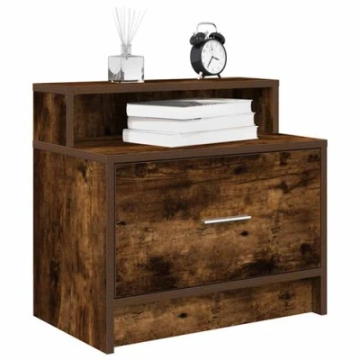 Image de vidaXL Table de chevet avec tiroir chêne fumé 51x31x47 cm858676