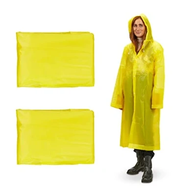 Afbeelding van Relaxdays regenponcho set van 2 herbruikbare regencape festivalponcho met mouwen geel