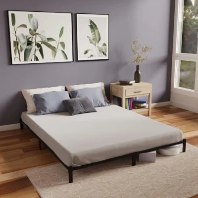 Afbeelding van Dreamzie Bed 140 x 190 cm met houten lattenbodem Bedframe van metaal en latten 6 poten hoogte 25 Eenvoudige montage